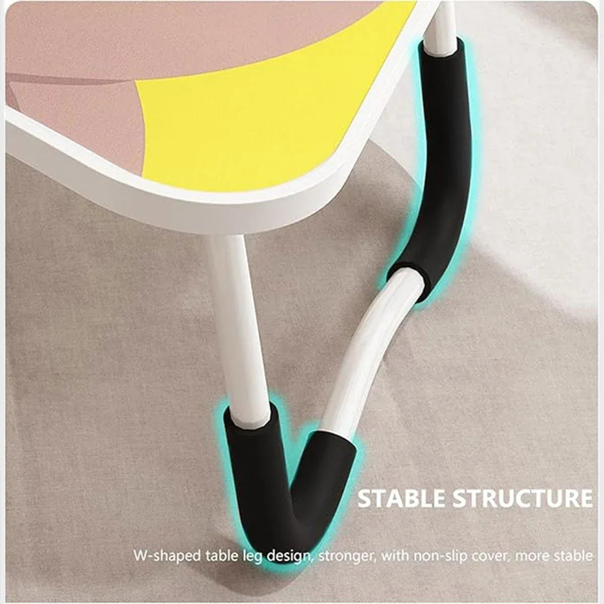 Laptop Bed Table Foldable Lap Standing Desk with Cup Slot for Indoor Picnic Tray - White