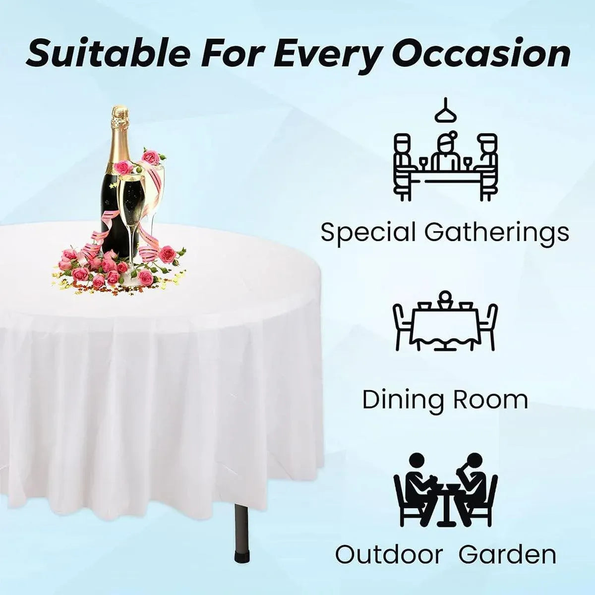 10pcs Round Tablecloth Solid Color Waterproof PEVA Table Cover 213cm Diameter - Black