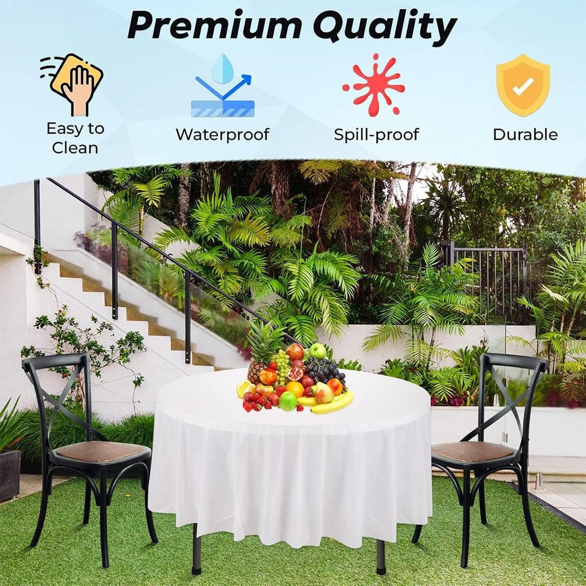 10pcs Round Tablecloth Solid Color Waterproof PEVA Table Cover 213cm Diameter - Black