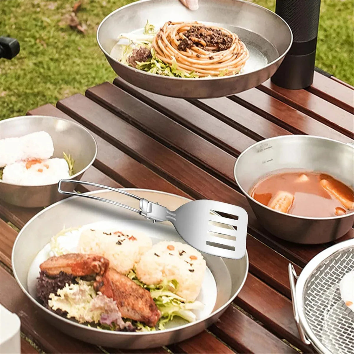 6PCS Camping Kitchenware Set Portable Folding Cooking Spoon Colander Spatula