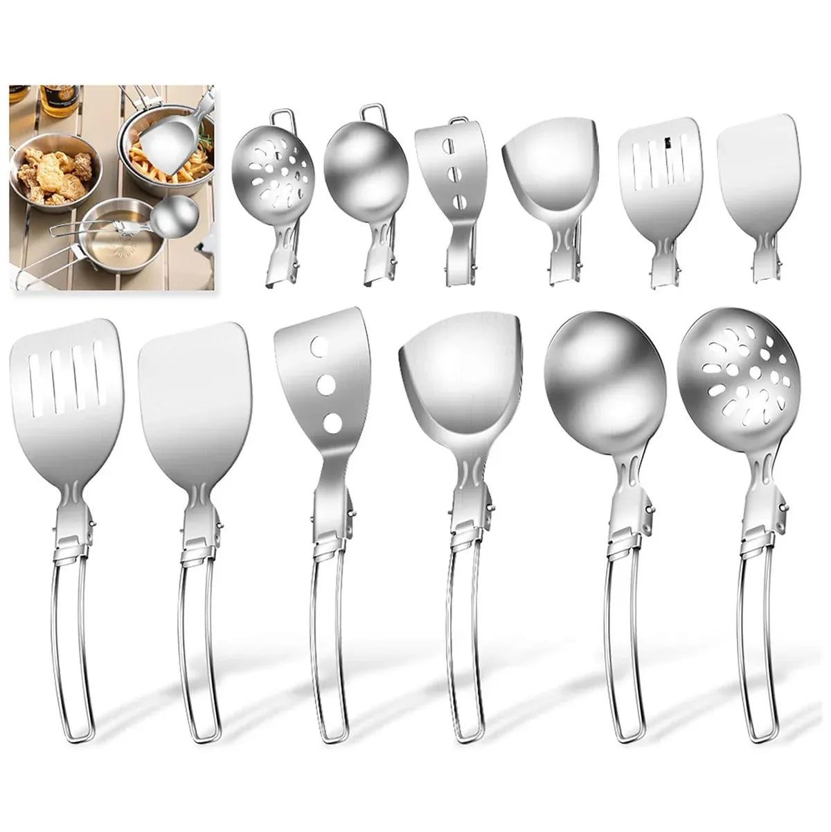 6PCS Camping Kitchenware Set Portable Folding Cooking Spoon Colander Spatula
