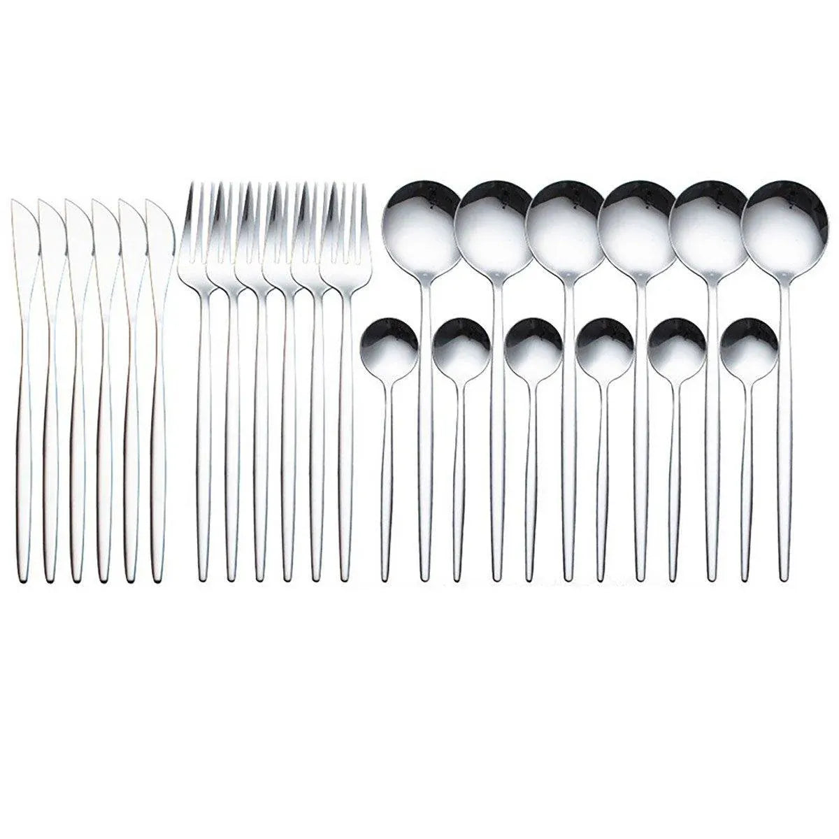 24PCS Stainless Steel Cutlery Set Knife Fork Spoon Set Durable Flatware Dining - Silver gift box set