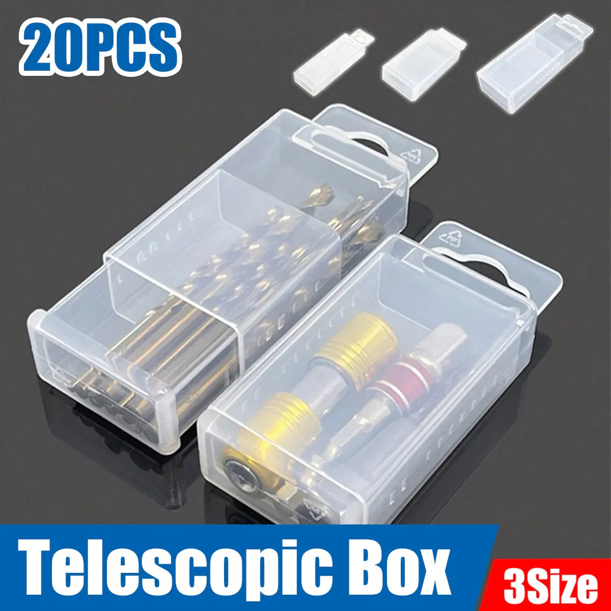 20PCS Mini Transparent Storage Box Telescopic Multi Purpose Clear Home Office - 5.8x5.8x2cm