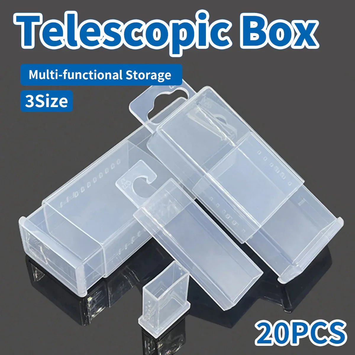 20PCS Mini Transparent Storage Box Telescopic Multi Purpose Clear Home Office - 5.8x5.8x2cm