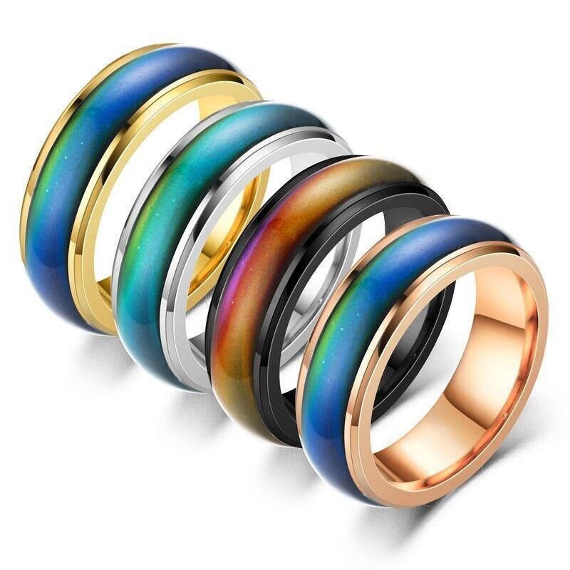 Mood Colour Changing Ring Temperature Sensitive Stainless Steel US Size 6 - Black