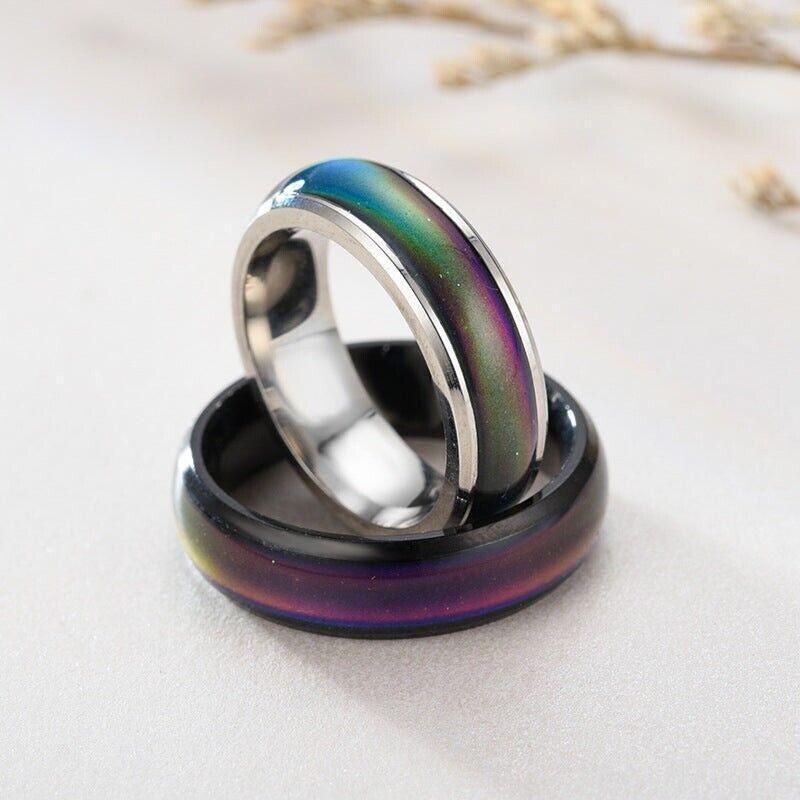 Mood Colour Changing Ring Temperature Sensitive Stainless Steel US Size 6 - Black