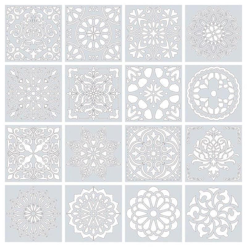 16 Pack Mandala Painting Stencils Drawing Dot Templates For Floor Wall DIY Decor