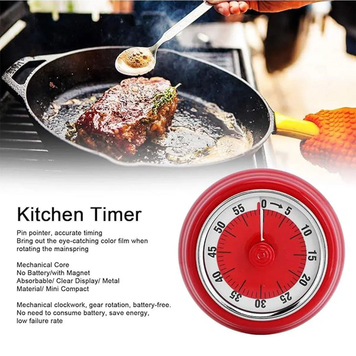 60 Minutes Visual Analog Timer Countdown Clock Time Management Kitchen Tool - Green