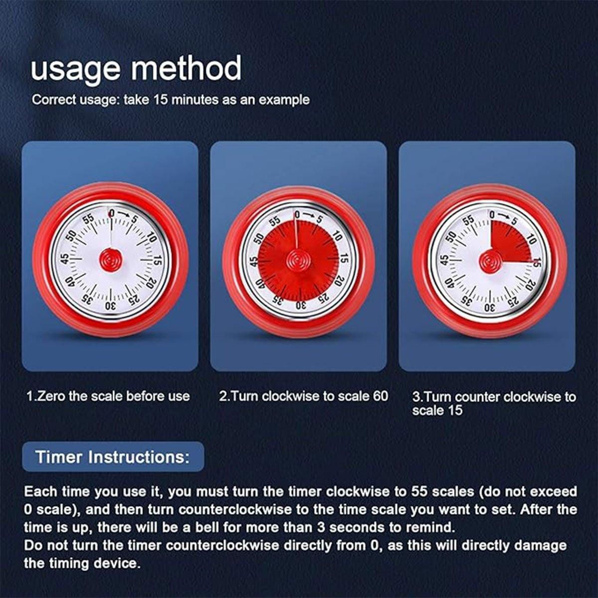 60 Minutes Visual Analog Timer Countdown Clock Time Management Kitchen Tool - Green