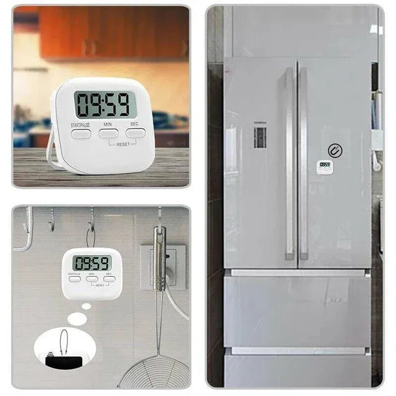 Digital Kitchen Timer 99 Minute Countdown Clock With LCD Display and Metal Mount - White