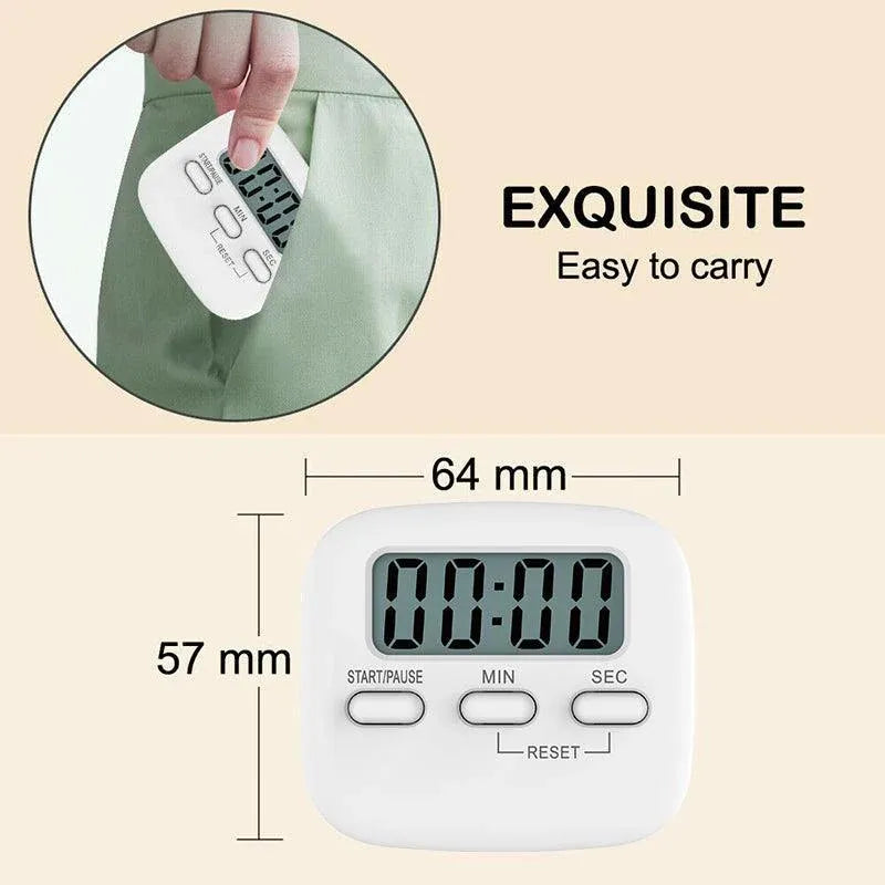 Digital Kitchen Timer 99 Minute Countdown Clock With LCD Display and Metal Mount - White