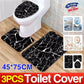 Washable Anti Slip Bathroom Mat Toilet Seat Lid Cover Pedestal Rug Bath Carpet - Set B