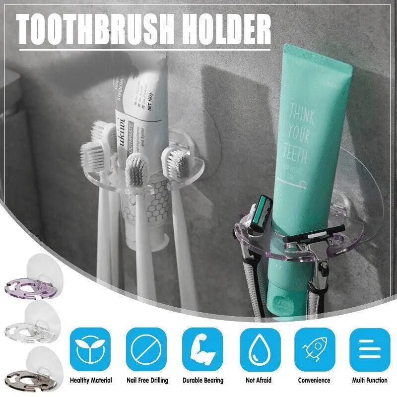 Toothbrush Holder Wall Mount Sucker Bathroom Suction Cup Toothpaste Storage Rack - Clear