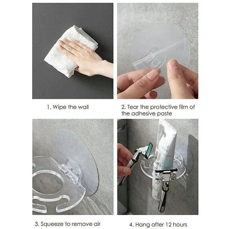 Toothbrush Holder Wall Mount Sucker Bathroom Suction Cup Toothpaste Storage Rack - Clear