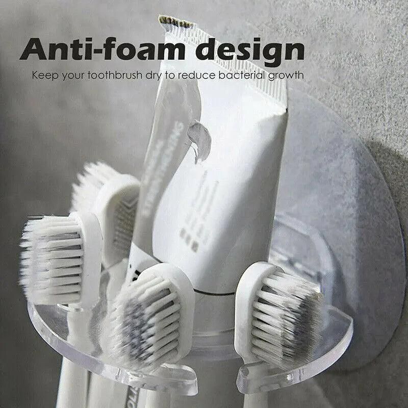 Toothbrush Holder Wall Mount Sucker Bathroom Suction Cup Toothpaste Storage Rack - Clear
