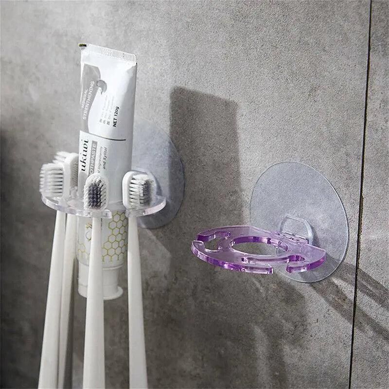 Toothbrush Holder Wall Mount Sucker Bathroom Suction Cup Toothpaste Storage Rack - Clear
