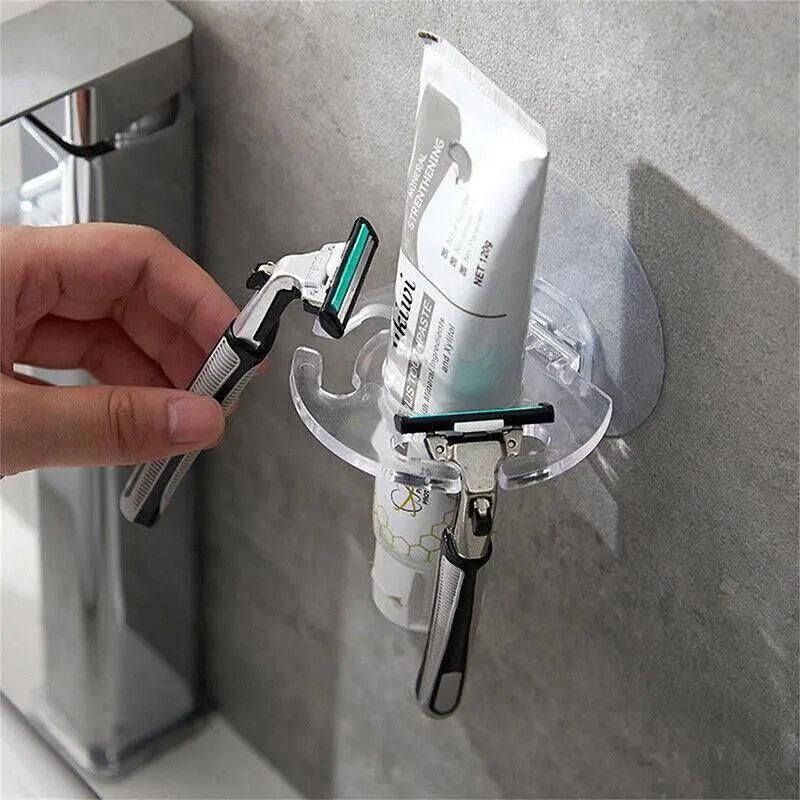 Toothbrush Holder Wall Mount Sucker Bathroom Suction Cup Toothpaste Storage Rack - Clear