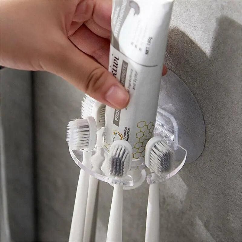 Toothbrush Holder Wall Mount Sucker Bathroom Suction Cup Toothpaste Storage Rack - Clear