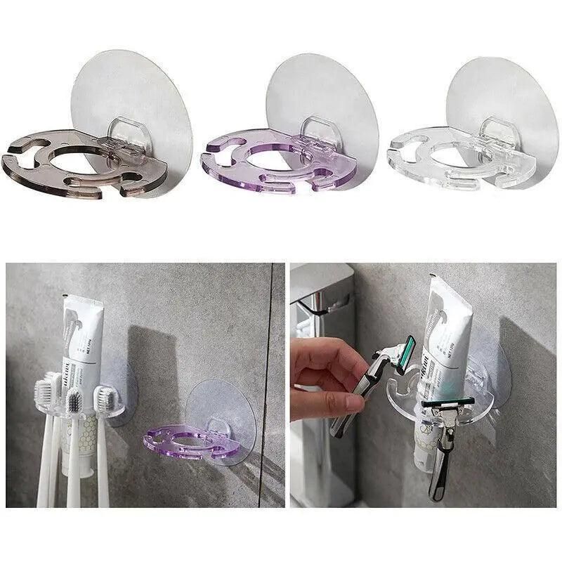 Toothbrush Holder Wall Mount Sucker Bathroom Suction Cup Toothpaste Storage Rack - Clear