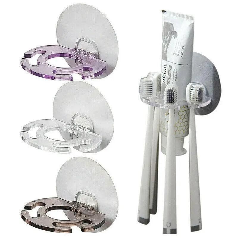 Toothbrush Holder Wall Mount Sucker Bathroom Suction Cup Toothpaste Storage Rack - Clear