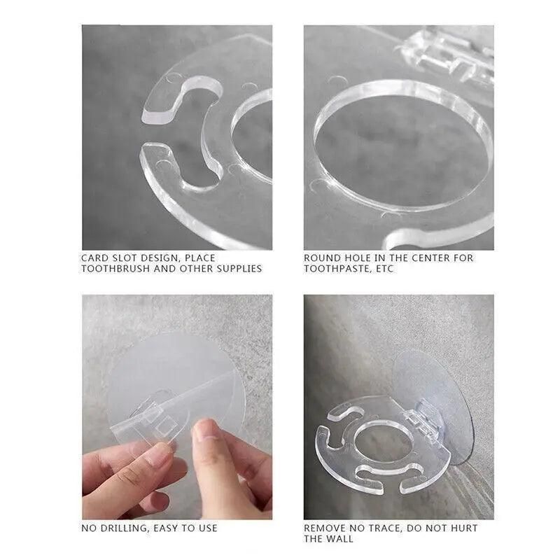 Toothbrush Holder Wall Mount Sucker Bathroom Suction Cup Toothpaste Storage Rack - Clear
