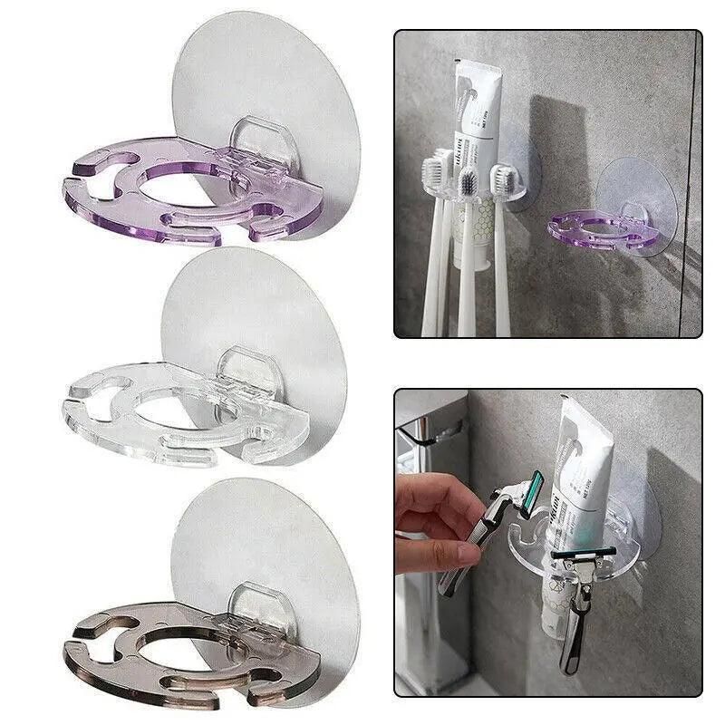 Toothbrush Holder Wall Mount Sucker Bathroom Suction Cup Toothpaste Storage Rack - Clear