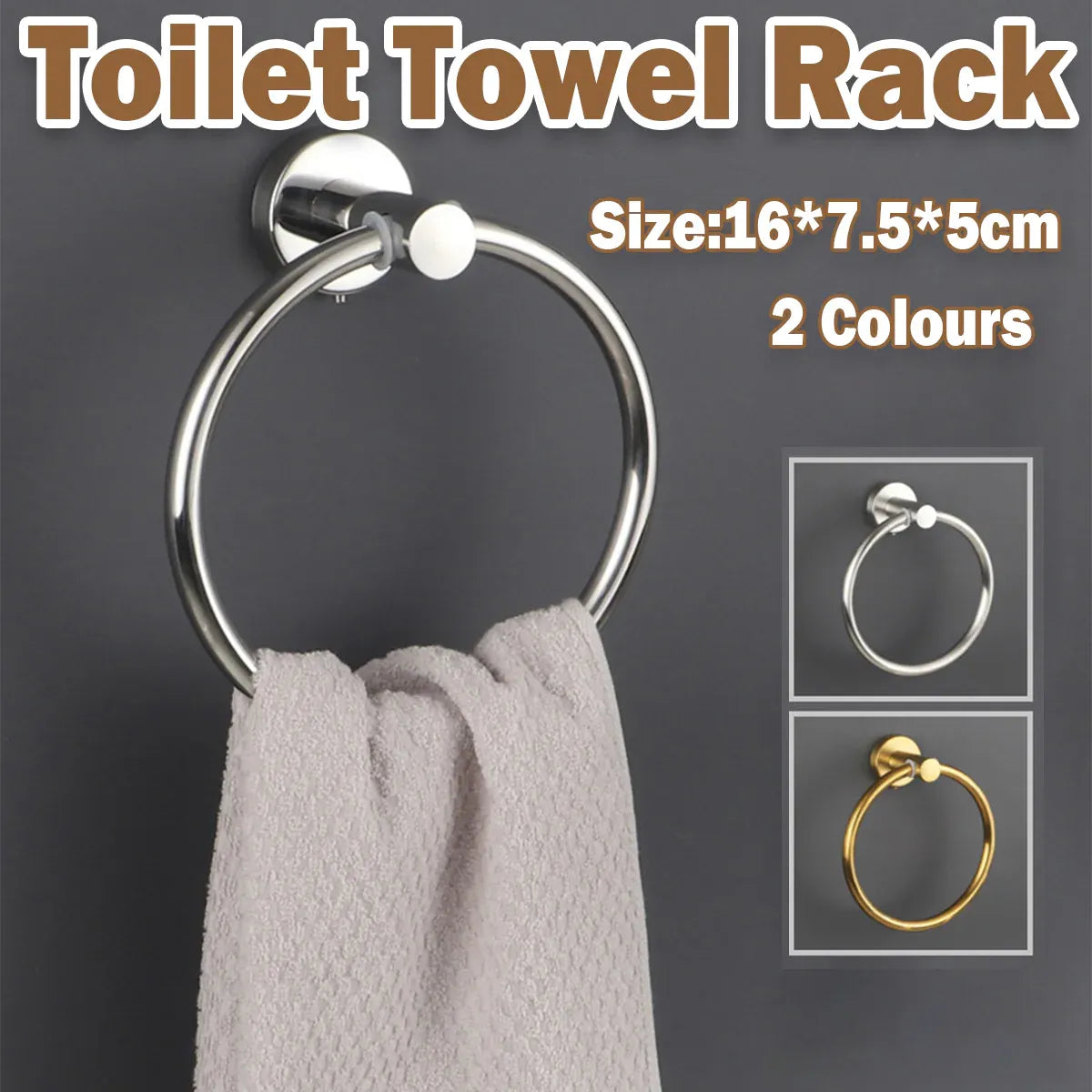 Bathroom Towel Rack Wall Mounted Towel Ring Black Toilet Paper Holder Shelf - Silver