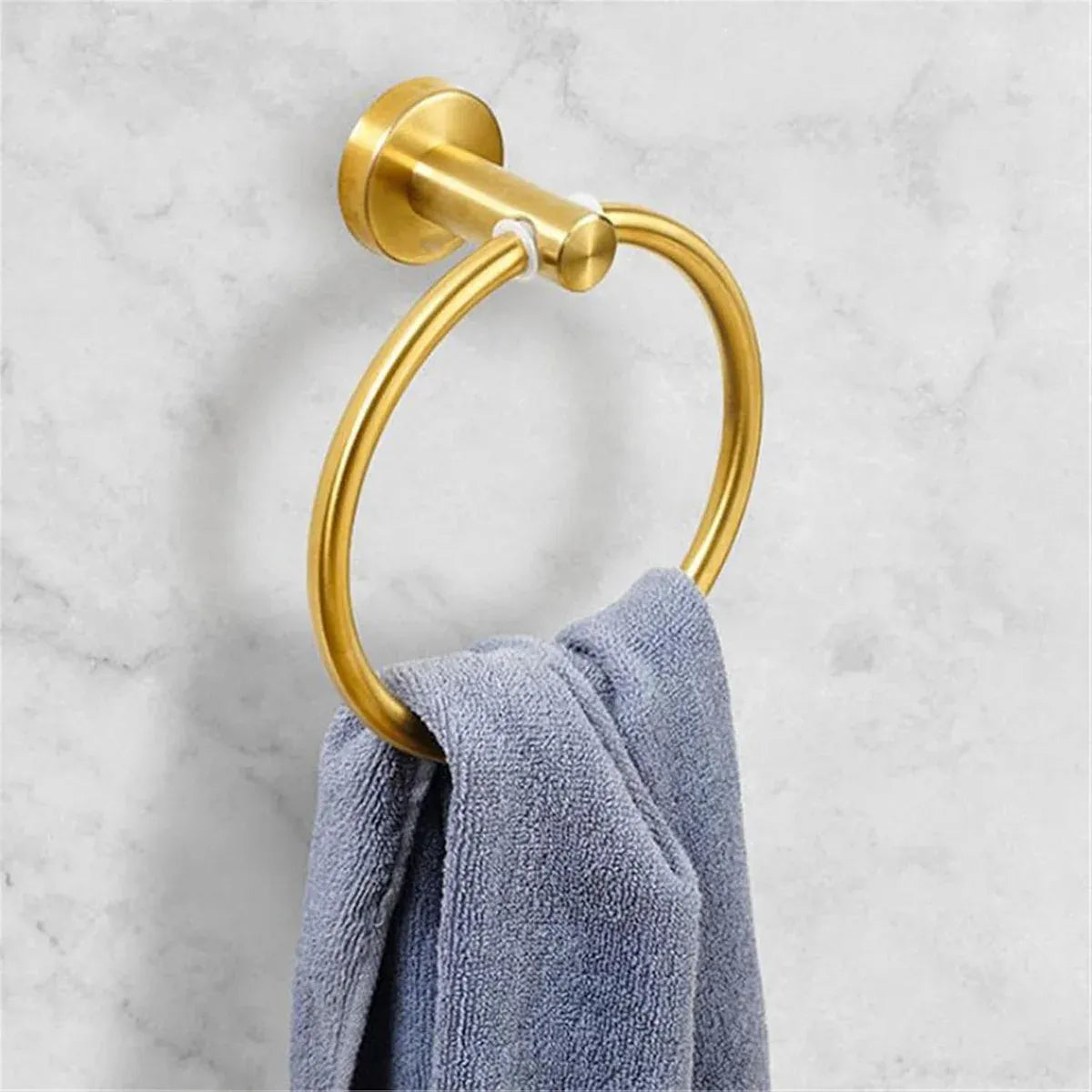 Bathroom Towel Rack Wall Mounted Towel Ring Black Toilet Paper Holder Shelf - Silver