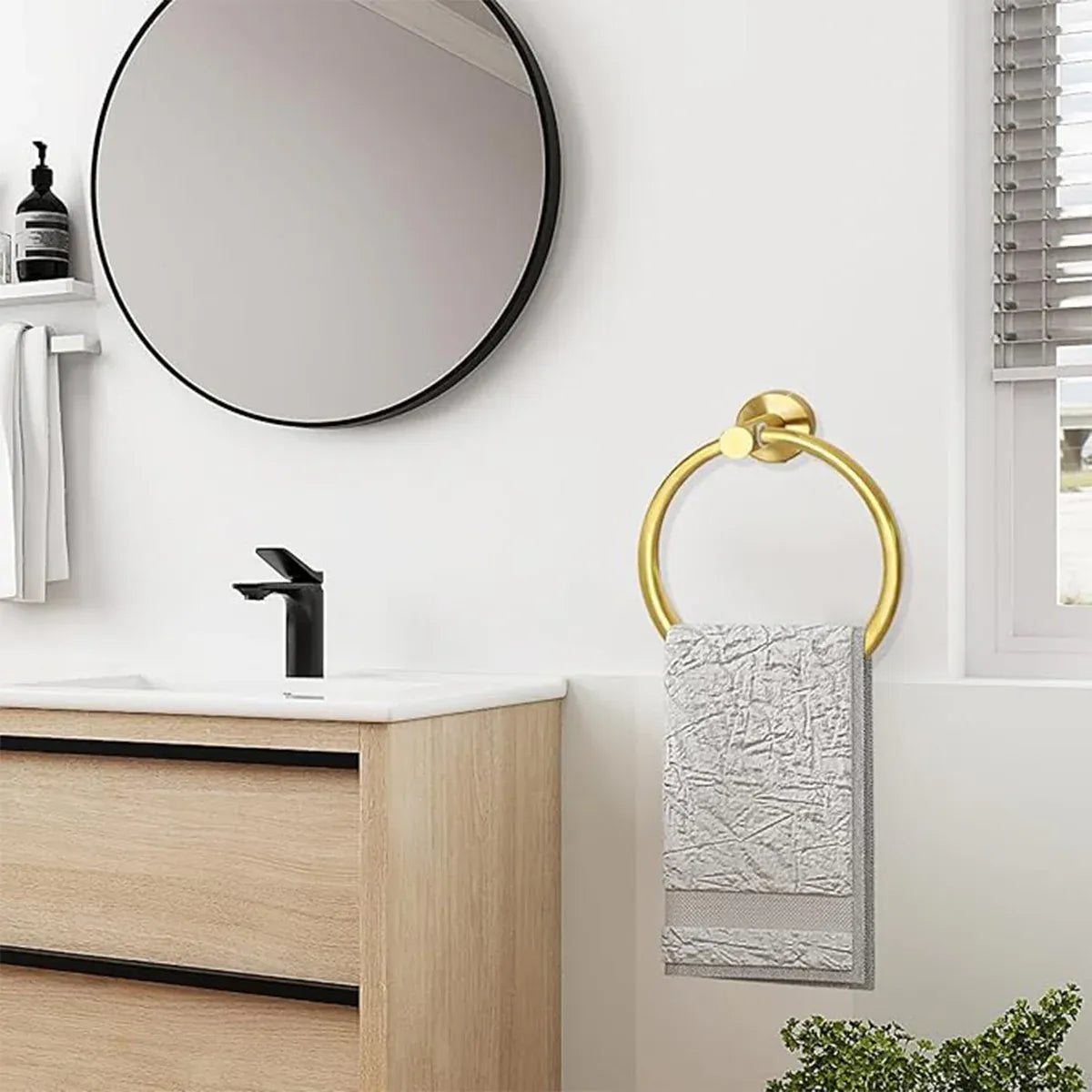Bathroom Towel Rack Wall Mounted Towel Ring Black Toilet Paper Holder Shelf - Silver