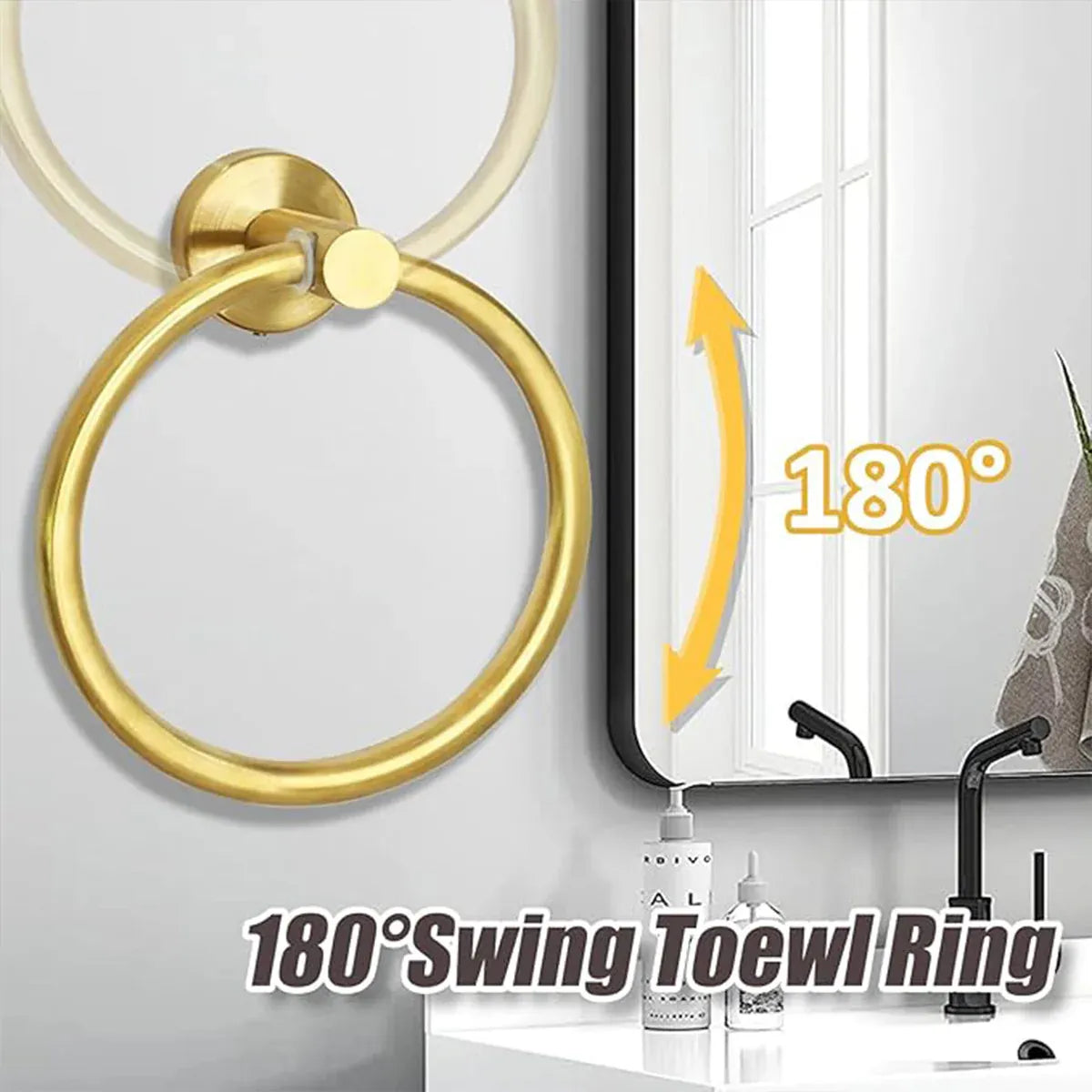 Bathroom Towel Rack Wall Mounted Towel Ring Black Toilet Paper Holder Shelf - Silver