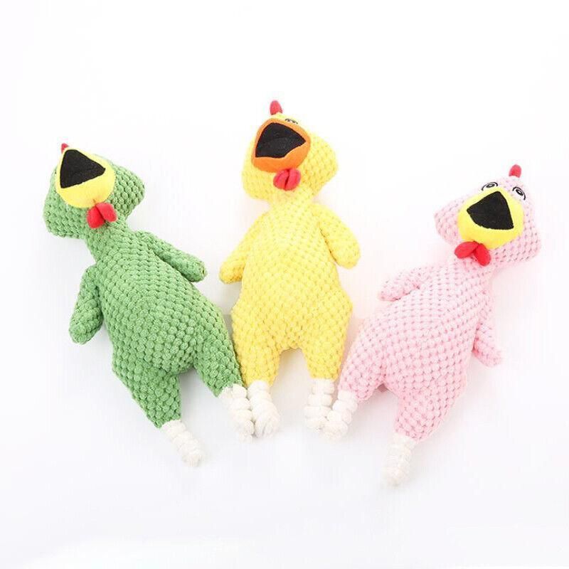 Squeaky Dog Toy Plush Chew Rope Pet Puppy Toys with Squeaker Crinkle for Teething - Green Chicken