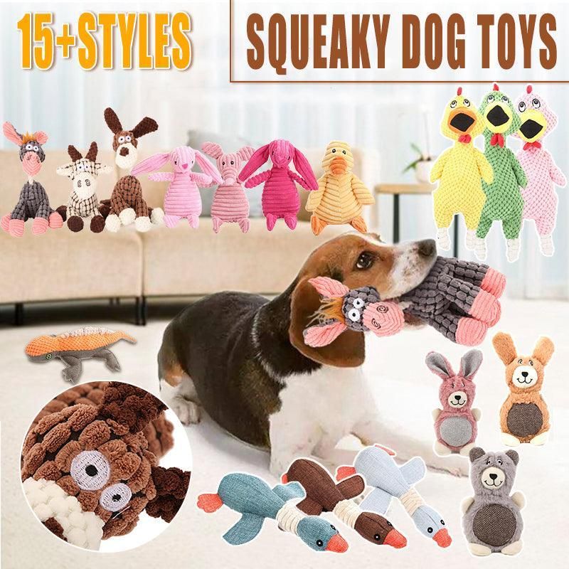Squeaky Dog Toy Plush Chew Rope Pet Puppy Toys with Squeaker Crinkle for Teething - Pink Chicken