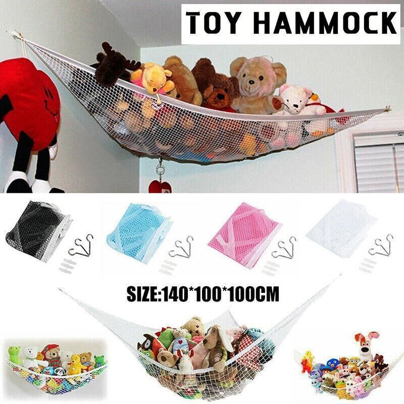 Soft Large Toy Hammock Mesh Net Storage Organizer for Bedroom Plush Toys - White