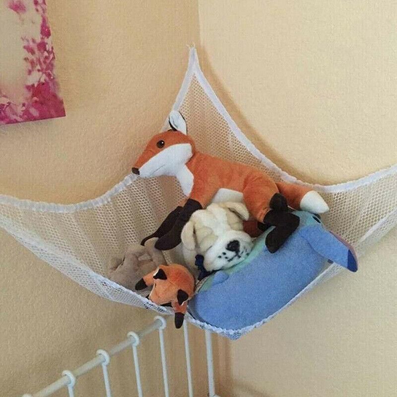 Soft Large Toy Hammock Mesh Net Storage Organizer for Bedroom Plush Toys - White