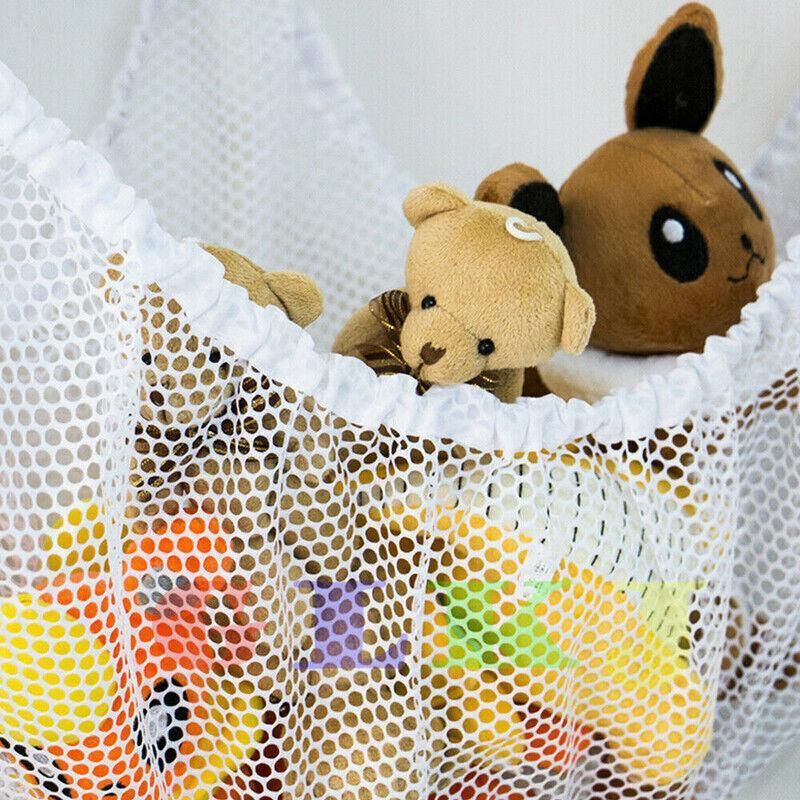 Soft Large Toy Hammock Mesh Net Storage Organizer for Bedroom Plush Toys - White
