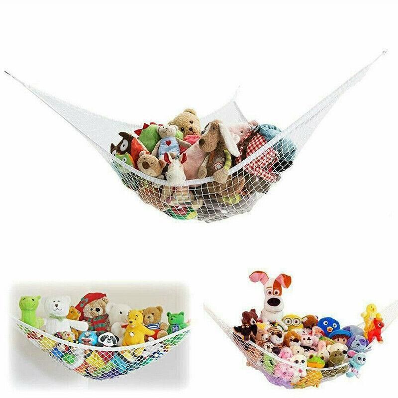 Soft Large Toy Hammock Mesh Net Storage Organizer for Bedroom Plush Toys - White