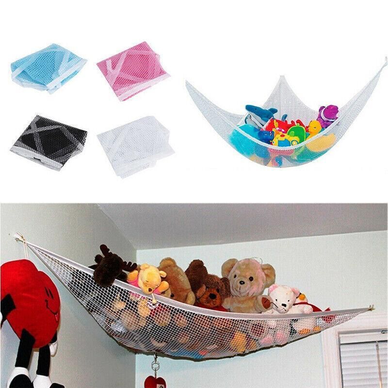 Soft Large Toy Hammock Mesh Net Storage Organizer for Bedroom Plush Toys - White