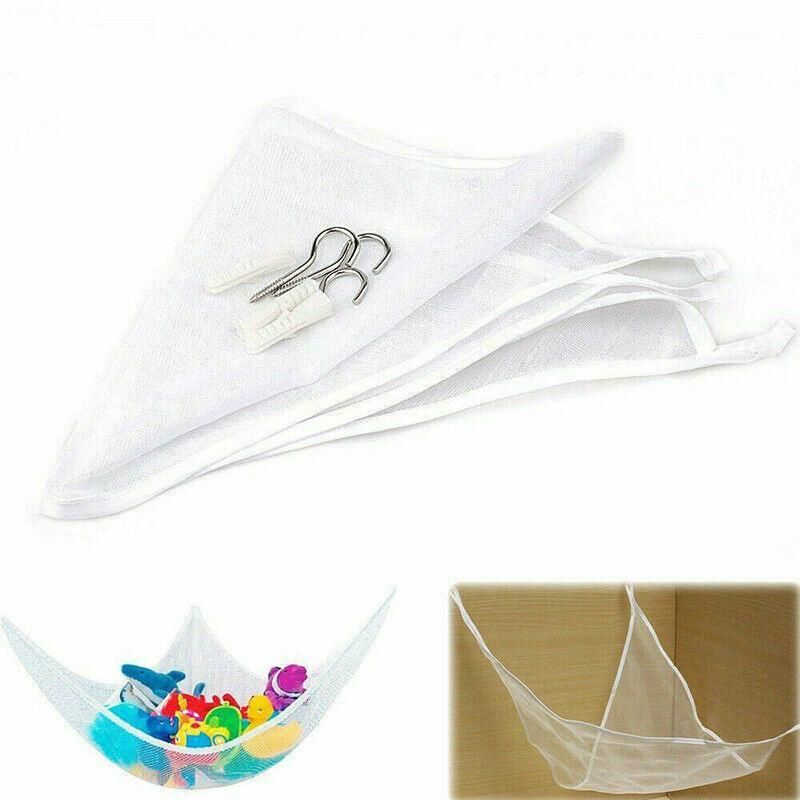 Soft Large Toy Hammock Mesh Net Storage Organizer for Bedroom Plush Toys - White