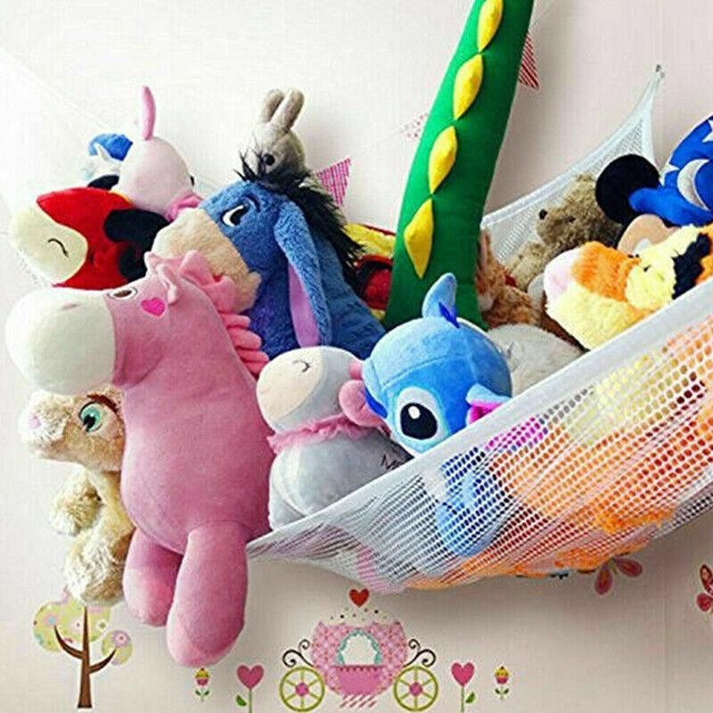 Soft Large Toy Hammock Mesh Net Storage Organizer for Bedroom Plush Toys - White
