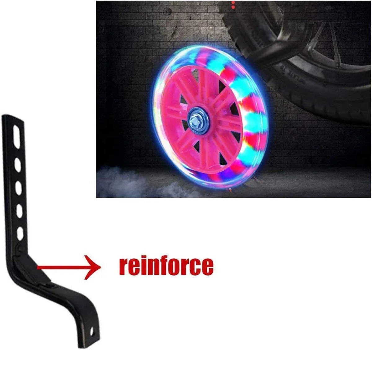 12–20 Inch Bike Training Wheels Flashing PVC Silent Stabilizer Auxiliary Support - Black