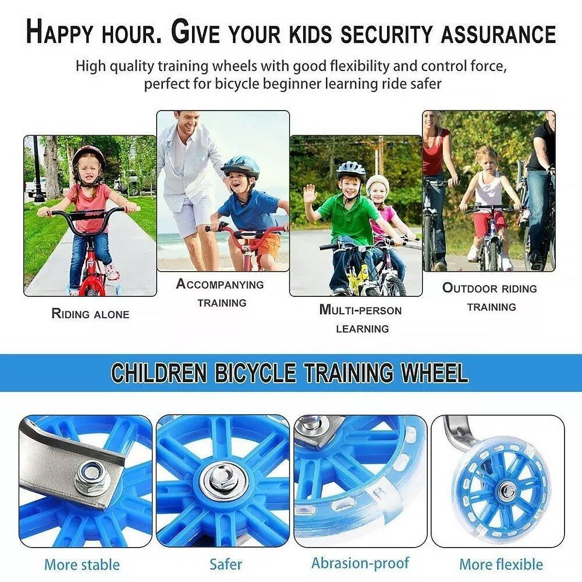 12–20 Inch Bike Training Wheels Flashing PVC Silent Stabilizer Auxiliary Support - Red