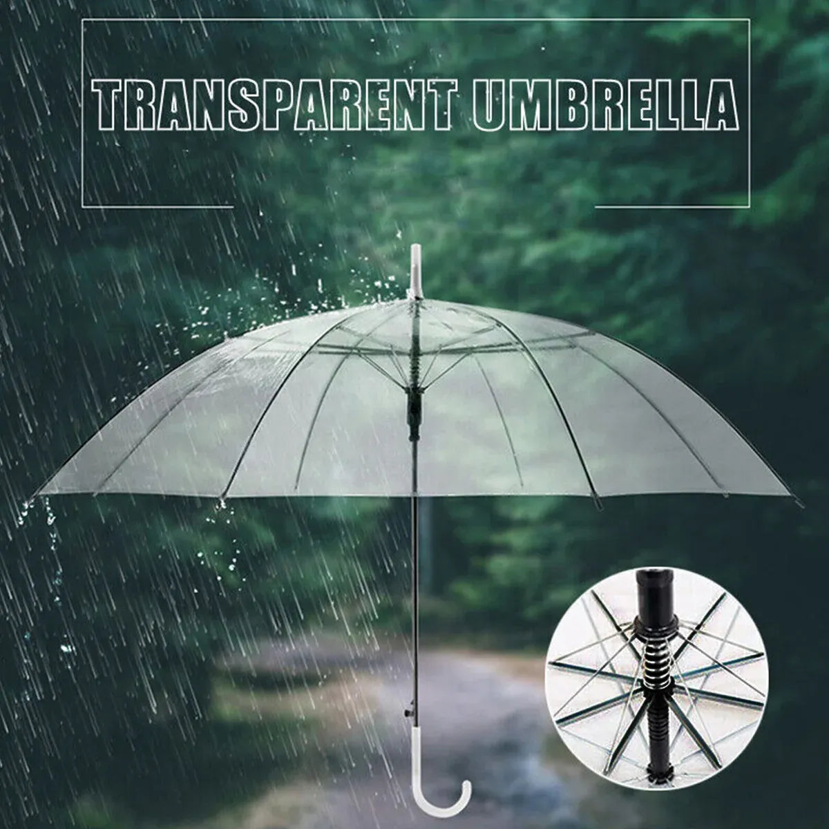 Clear Transparent Umbrella Long Handle Auto Open PVC Rain Parasol 71cm