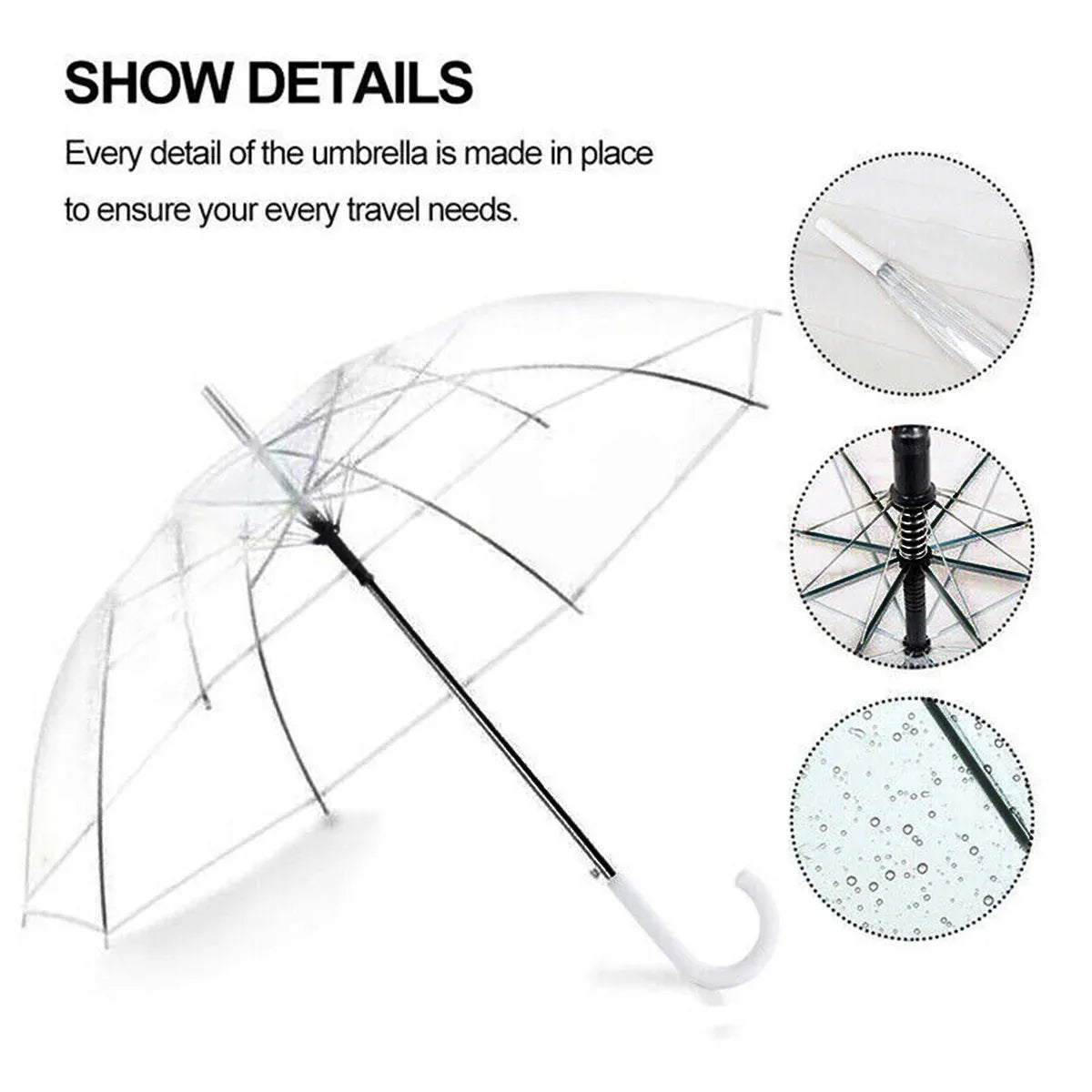 Clear Transparent Umbrella Long Handle Auto Open PVC Rain Parasol 71cm