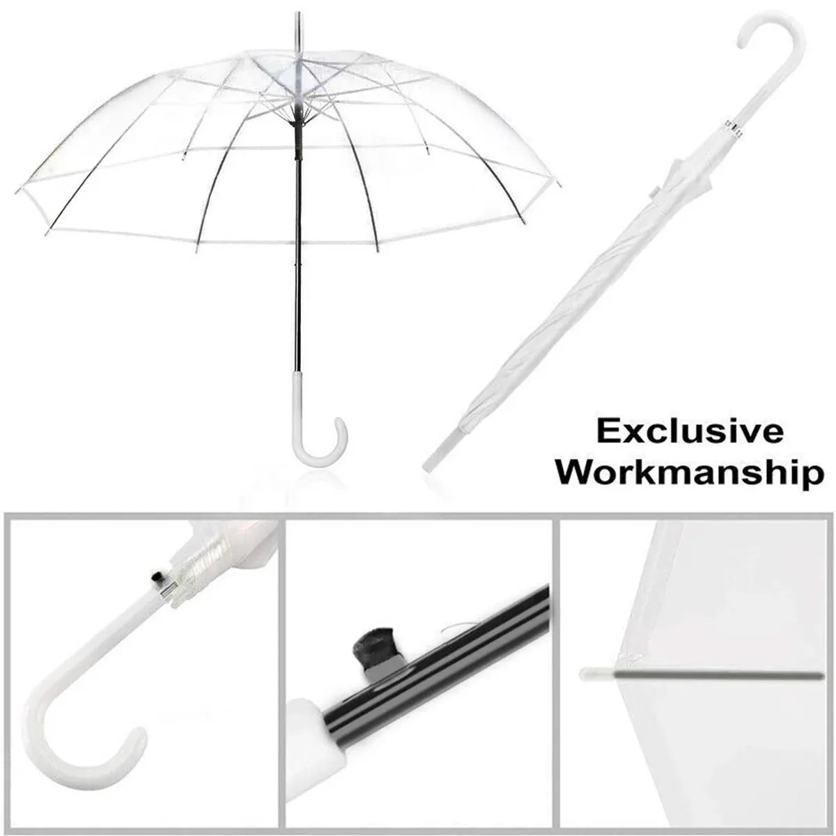 Clear Transparent Umbrella Long Handle Auto Open PVC Rain Parasol 71cm