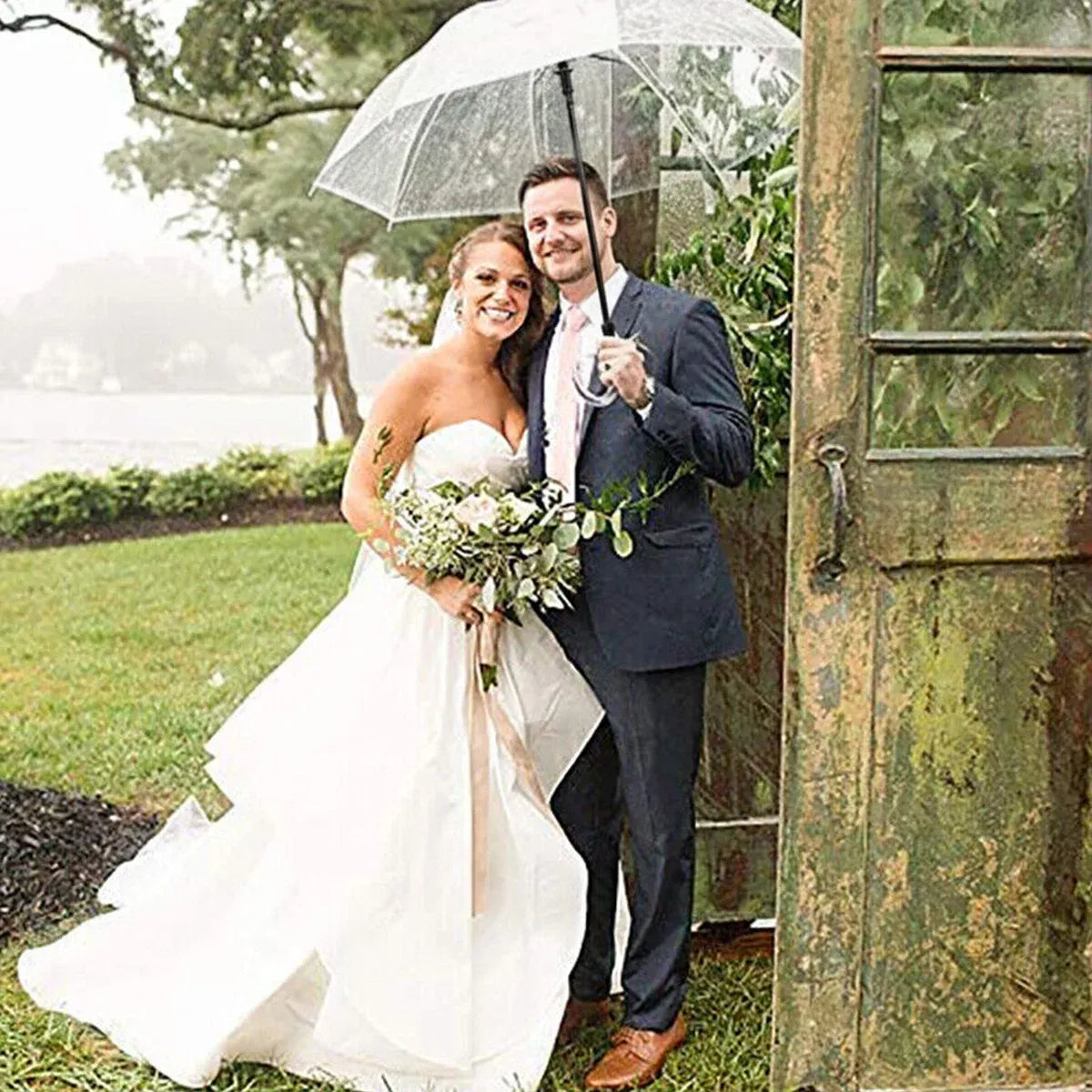 Clear Transparent Umbrella Long Handle Auto Open PVC Rain Parasol 71cm