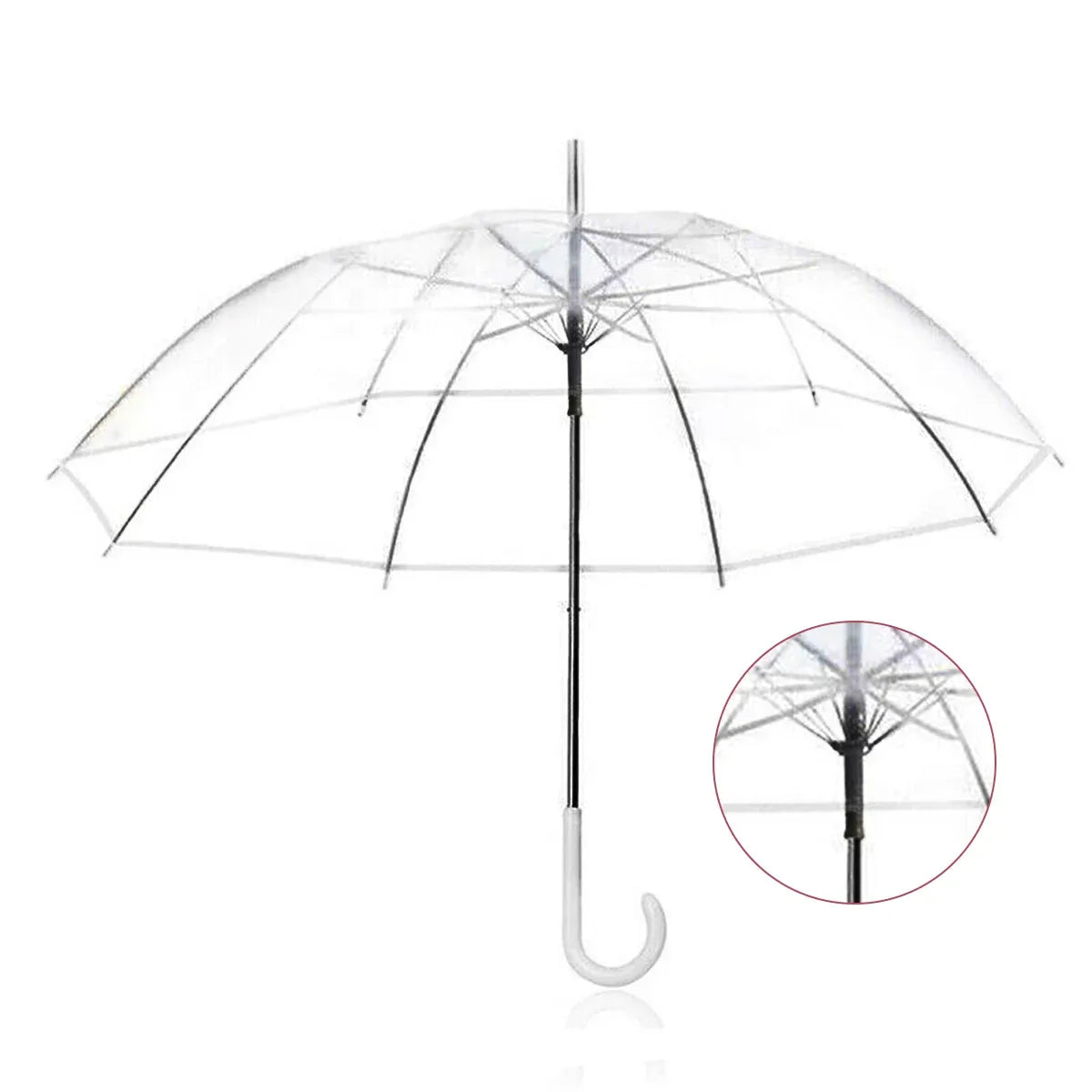 Clear Transparent Umbrella Long Handle Auto Open PVC Rain Parasol 71cm
