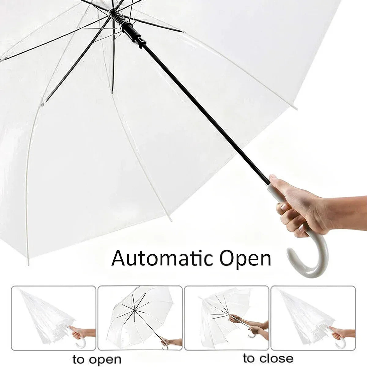 Clear Transparent Umbrella Long Handle Auto Open PVC Rain Parasol 71cm
