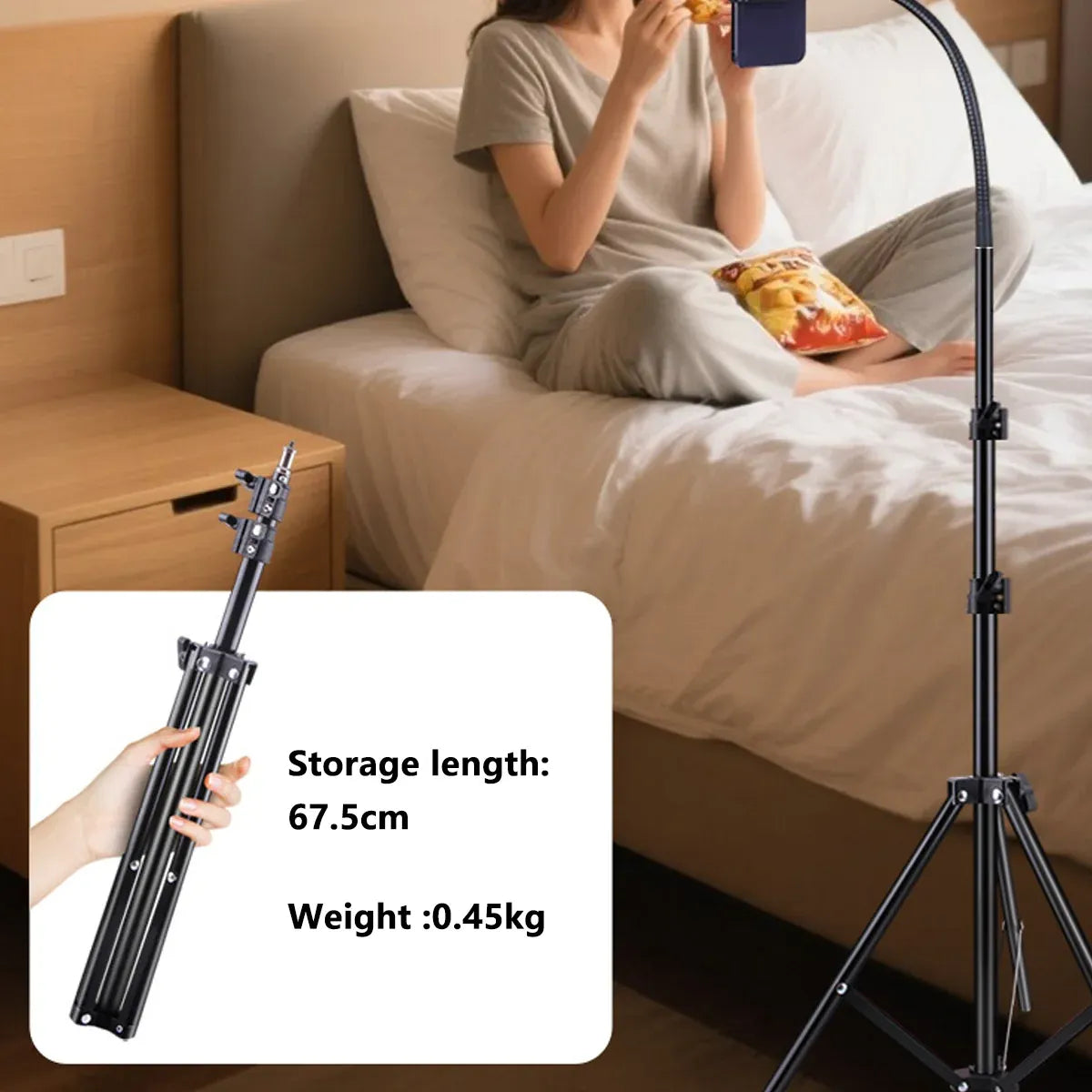 Tripod with Hose Adjustable Height Stable Stand for Live Streaming Photography