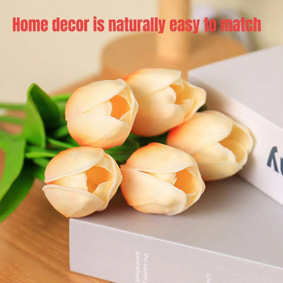 20PCS Real Touch Artificial Tulip Bouquet Fake Flowers for Home Wedding Decor - Yellow