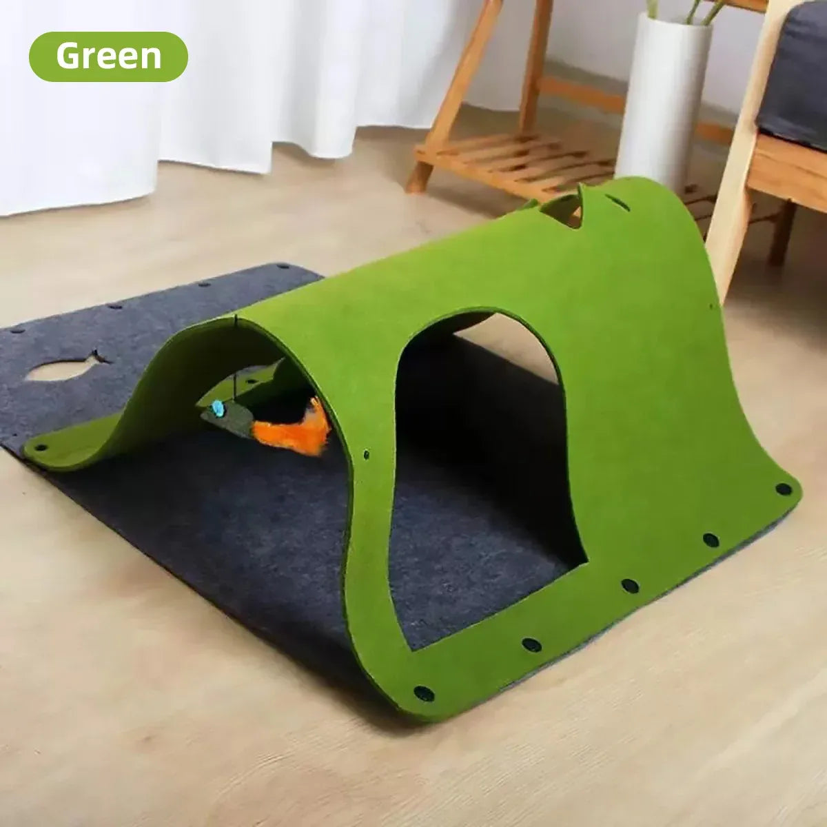 Felt Cat Tunnel Play Passage For Cats Interactive Fun Hideaway For Pets Indoor - Green